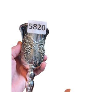 Vintage Silver Plated Kiddush Cup With Grape Vine Motif 4.25" Tall